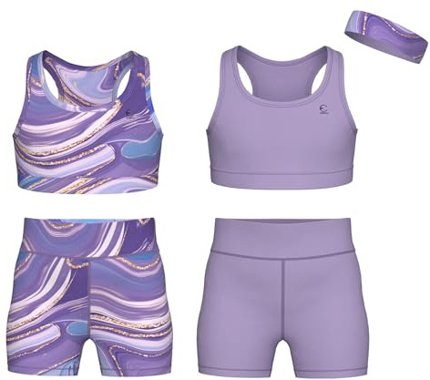 Essenclo Girls Clothing Athletic Sets Sleeveless Crop Tank Tops & Bike Shorts Cheer, Gymnastics, Volleyball Size 3-16 (5 Pcs)