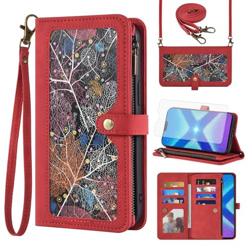 Asuwish Funda para Huawei Honor 8X/View 10 Lite Funda con Cinta Protector de Pantalla Tarjetero Plegable Cuero Monedero Soporte Hawaii Honor8X 5G JSN-L21 Teléfono Móvil Fundas Protectora Phone Case