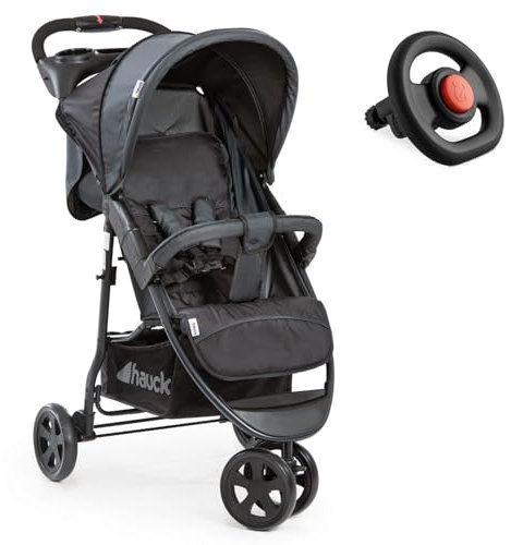 hauck Buggy Citi Neo 2 mit Spielzeug Lenkrad und XXL Zubehörpaket | Regenschutz & Mückennetz | Dreirad Kinderbuggy mit Liegefunktion, leicht & klein zusammenklappbar - Caviar Stone