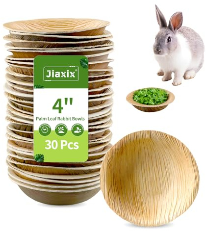 Jiaxix 30 Pcs Disposable Palm Leaf Bowls 4 inch Bowl for Rabbits, Compostable Like Bamboo Bowls Disposable Bowl Bunny Chew Toys Chewable Dish for Rabbits & Bunnies,Small Pets