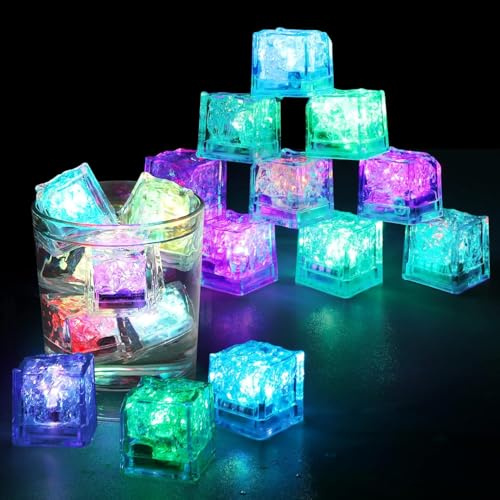 Aohcae 12 Stück LED Eiswürfel Badewannenspielzeug, Leuchte Eiswürfel mit Flüssigkeitssensor, LED Eiswürfel für Getränke, Eisspielzeug für Festival Hochzeit Party Bar Dekoration