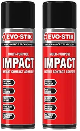EVO-STIK Impact Instant Contact Adhesive Spray, Multipurpose, High-Strength Adhesive, Bonds Instantly on Contact, Fast Drying, 500ml (Pack of 2)