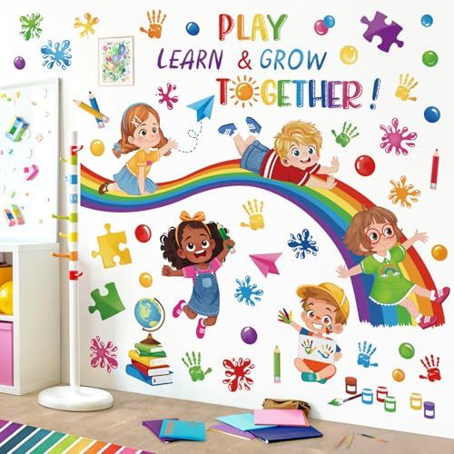 wondever Wandtattoo Regenbogen Kinder Wandsticker Zitate Handabdruck | Abziehen und Aufkleben, Abziehbar, Wandaufkleber Selbstklebend für Kinderzimmer Babyzimmer Schlafzimmer Wanddeko