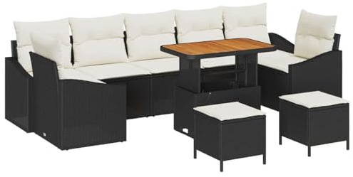 vidaXL 10-teiliges modulares Gartensofa-Set mit Kissen in Schwarz aus Poly-Rattan und Creme-Weiß. Verstellbare Möbel für 5 Personen. Perfekt für Wohnzimmer, Terrasse, Garten oder Lounge.