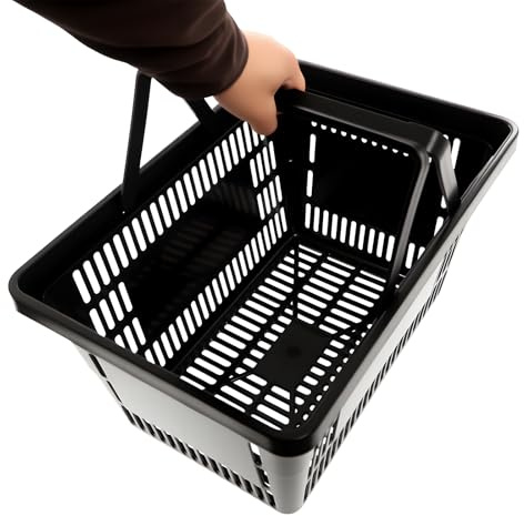 Kaichenyt 12 Anzahl Einkaufskörbe aus PP, 28L Rechteckig Shopping Basket Gitternetz Jedes Produkt ist belastbar Etwa 10kg für Supermärkten Schwarz
