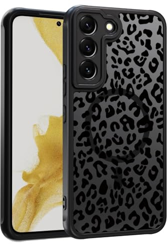 JMDZDL Magnetisch für Samsung Galaxy S22 5G Hülle, Kompatibel mit MagSafe, Transluzente Matt Handyhülle für Samsung S22 Schutzhülle Hart PC Rückseite TPU Silikon Bumper Stoßfest Case, Leopard