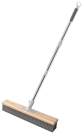 LOVIVER Stainless Steel Wire Scrub Brush with Long Handle, Metal Bristles Floor Scrubber with Telescopic Rod for Garage Rough Surface, 40cm