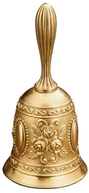 Super Laute Handrufglocke aus Messing, Vintage-Abendessenglocke für Hochzeit, Lehrer, Klassenzimmer, Seniorenbett, Tibetische Meditation, Weihnachtsglocken (Gold)