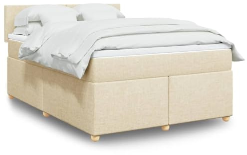 Qnhdfrt Boxspringbett 160x200 Creme mit Matratze und Topper Taschenfederkern mittel Outlet Schlafkomfort Modernes Design für Schlafzimmer und Gästezimmer