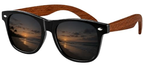 HOLZAUGE® Sonnenbrille Holz für Damen & Herren – Polarisierende Gläser UV400, CE-zertifiziert, Filterkategorie 3 – Walnussholz Bügel, Leicht & Nachhaltig inkl. Beutel & Putztuch