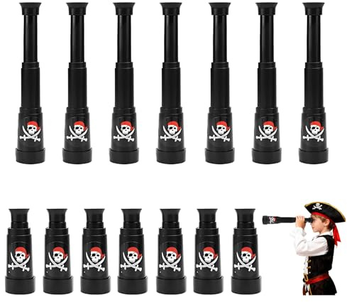 14 Stück Piraten Fernrohr Kinder – Ausziehbares Fernrohr Set für Piratenkostüm Kinder, Robustes Piraten Spielzeug aus Kunststoff, Fernrohr Pirat für Karneval, Pirate Accessories Mitgebsel
