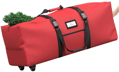 Christmas Tree Storage Bag with Rolling Wheels, Fits for 7.5FT/9FT Large Artificial Christmas Trees, Anti-Tear Heavy-Duty 600D Oxford Cloth, Waterproof and Dustproof