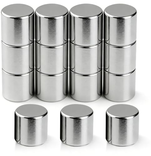 15 stycken neodym-magneter, 10 x 10 mm cylindermagnet silver, små magneter | Kylskåpsmagnet, rund magnetisk, extra stark, för magnettavla, whiteboard, anslagstavla, verkstad, kylskåp