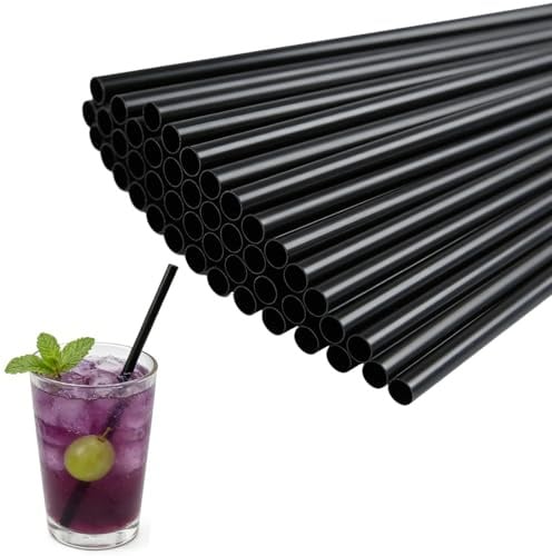 Suomiya 100 Schwarze Wiederverwendbare Strohhalme, 26 x 0,6 cm Trinkhalme Hochwertige Strohhalme aus PP-Material, geeignet für Cocktails, Kaffee, Milch, Saft und andere Getränke sowie