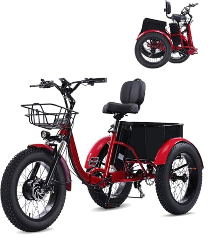 NOMIGO Electric Tricycle for Adult Folding E-Trike 3 Wheel Ebike 3 Wheels bicycle 25KM/H 48V15AH Lithium Battery PAS Max 75km range 20 * 4.0 Fat Tire E-Tricycle electric trike Red