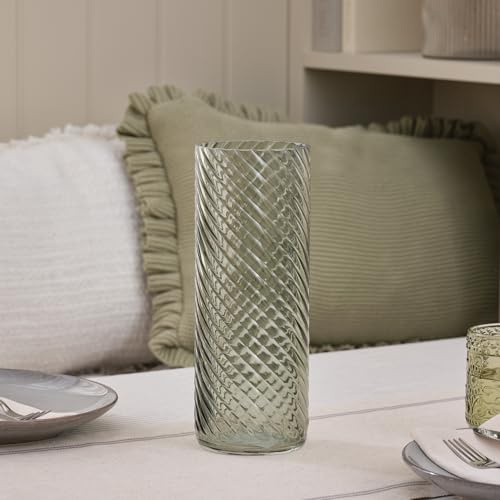 Lights4fun Dekorative Vase aus Strukturiertem Glas | Deko Blumenvase Wohnbereich | Frühjahr für Tische, Regale, & Sideboards | für Innen & Außen | (H) 26,5 x (D) 10 cm | Salbeigrün