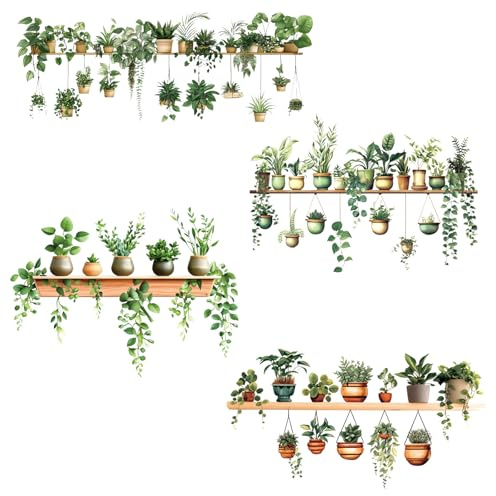 Wandtattoo Pflanzen Selbstklebend 4er Set, Grüne Blätter & Ranken | 4 unterschiedliche Pflanzenmotive, Selbstklebend ohne Kleister, Einfache Wandgestaltung, Für Küche, Wohnzimmer & Flur