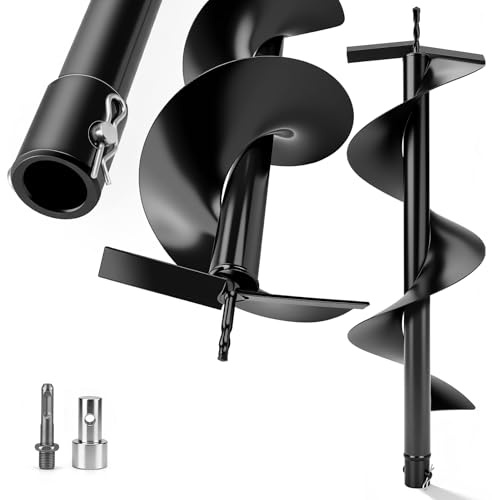 Vrietina Gartenbohrer Erdbohrer Ø 250mm für Bohrer | mit Sicherungsbolzen & Adapter, 80cm Lang Erdbohrer für Bohren, Ausheben, Pflanzen, Zaunbau