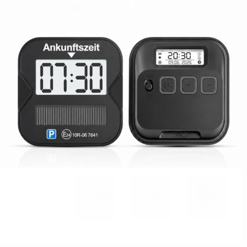 RAYOFI Elektronische Parkscheibe mit Zulassung (ECE 10R-06 7641) – Vollautomatische Digitale Parkuhr fürs Auto, Solar & USB-C wiederaufladbar, 2 Displays, automatischer Sommer-/ Winterzeit-Wechsel