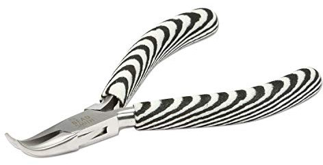 The Beadsmith Zebra Line Bent Chain Nose Pliers, 6 inches (152mm) with polished steel head, zebra print non-slip finish grip handle with double-leaf spring, tool for jewelry making