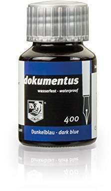 Rohrer & Klingner Dokumententinte 50ml Glasflakon, Dokumentenecht, Wasserfest, Lichtecht, Radierfest, pH-neutral, Schwarz, Hellblau, Braun, Grün