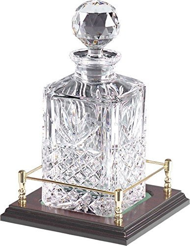 Buckingham Square 24% Lead Crystal Decanter with Sapele Veneered wooden tray with solid brass gallery rail