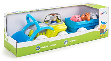 VIKINGTOYS 781234 Traktor mit Anhänger, Bauer und Tiere - 6-teilig - Schaufelbagger - Frontlader Hebearm mit Schaufel beweglich - Sandspielzeug - Zubehör Bauernhof - Farm Kinder ab 1 Jahr