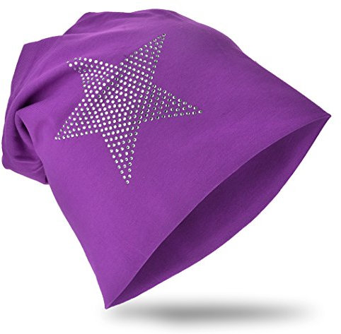 Miobo Kinder Slouch Beanie Mütze,Baumwolle,Strass Stern Orchidee 48