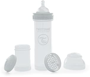 Twistshake Biberón Anticólicos con Recipiente para Leche y Mezclador, 330ml | Tetina Silicona Flujo Rápido Forma Pecho | Sin BPA | Para Bebés Mayores de 4 Meses | Blanco