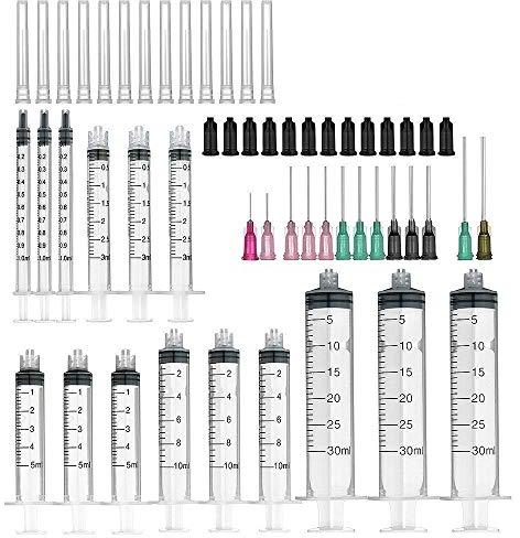 pritze 13 Pack mit needl - 30 ml, 10 ml, 5 ml, 3ml, 1ml Spritzen mit Stumpfe Spitze Nadeln und Aufbewahrung Kappen ideal für Nachfüllen und Messen e-liquids, e-cigs, e-juice, Holzleim, Klebstoffen