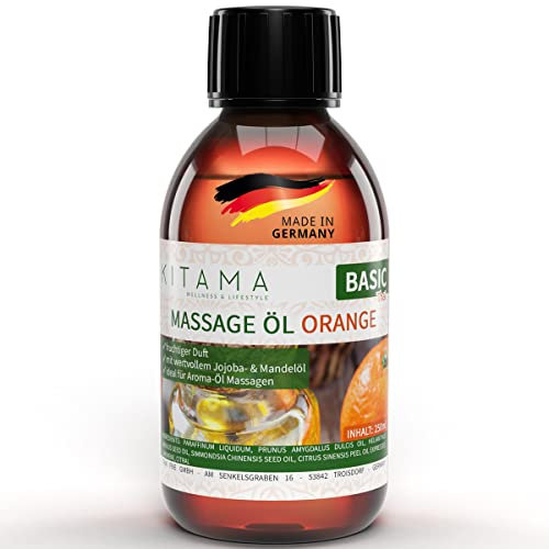 Kitama Massage-Öl mit Aroma - Körper-Öl für Massagen - Pflegeöl - Aroma-Öl - pflegendes Entspannungs-Öl - Orange - 250ml