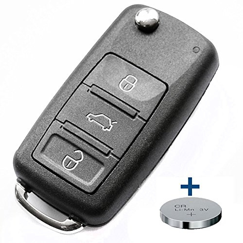 Klapp Schlüssel Gehäuse Funkschlüssel Fernbedienung Autoschlüssel 3 Tasten + 1x CR2032 Batterie kompatibel mit VW Tuareg 7L Phaeton bis BJ. 2010