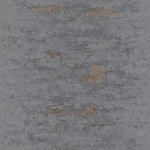 Grandeco Orion Beton Industriell Stein beunruhigt metallisch kupferfarben grau Tapete - on4201 dunkelgrau