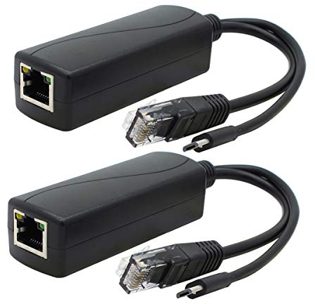 ANVISION 2er Pack Gigabit PoE Splitter, 48 V auf 5 V 2,4 A Micro-USB-Ethernet-Adapter, kompatibel mit Raspberry Pi 3B +, IP-Kamera und mehr