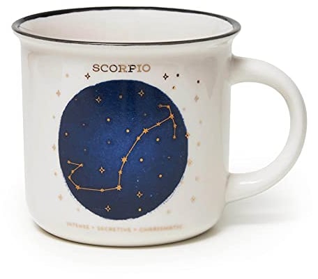Legami - Becher, Count Your Lucky Stars, Scorpio Motiv, Porzellantasse New Bone China, Goldlaminiertes Tierkreiszeichen, spülmaschinenfest, Fassungsvermögen 350 ml