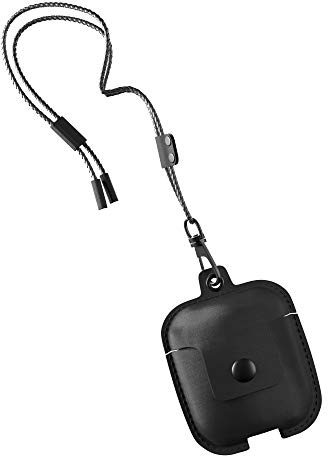 Woodcessories - AirPods 1 & 2 Leder Hülle mit Halskette, AirCase (Schwarz)