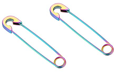 Flongo Damen Ohrringe Herren Ohrstecker mit hängendem Pin Sicherheitsnadel Anhänger aus Edelstahl Gestüt Stecker Huggie Ohrhänger Creolen Bunt Gotik Punk Frauen Männer