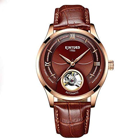 Armbanduhren,Kinyued Skull Automatic Tourbillion Automatik Mechaniker Uhren Leder Sport , Kaffee