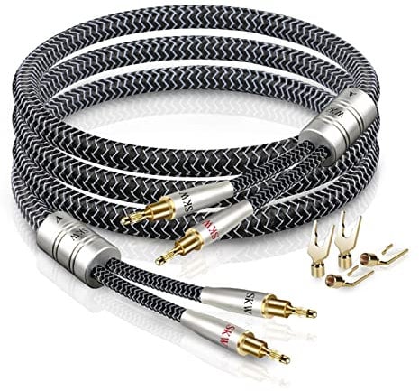 SKW 1 par Cable de altavoz con conectores banana, Conductor interior de cobre/plata Cables de altavoz para cine en casa, amplificadores, altavoces, sistemas de alta fidelidad - 2.5M