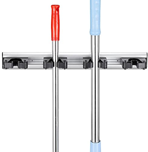 Navaris Broom and Mop Holder - Wall Mounted Metal Hanger Rack for Brooms and Mops - Wall Mount Organiser Holders for Kitchen, Garage, Utility Room