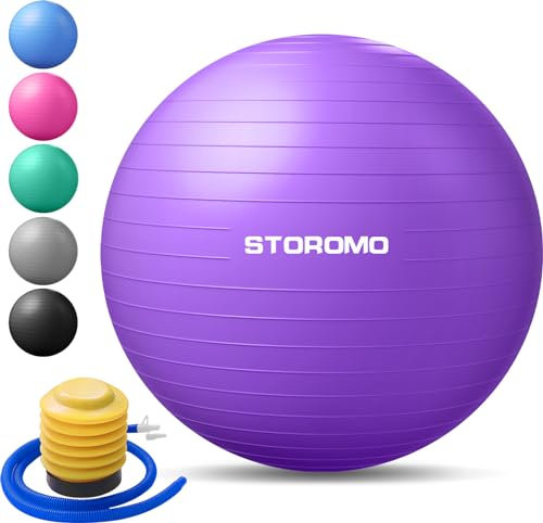 STOROMO Yoga-Ball (45-95 cm), Gymnastikball, Yoga-Ball-Stuhl, extra dick, platzsicher, für Pilates, Balance, Stabilität, Training, Schwangerschaft Geburt und Physiotherapie (mit Pumpe) (65 cm, lila)