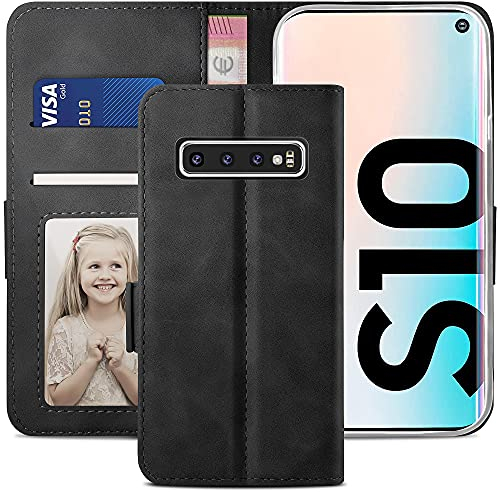 YATWIN Handyhülle Samsung Galaxy S10 Hülle, Klapphülle Samsung Galaxy S10 Premium Leder Brieftasche Schutzhülle [Kartenfach] [Magnet] [Stand] Handytasche Case für Samsung Galaxy S10, Schwarz