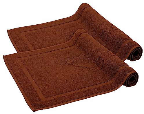 Komfortec Badvorleger Set 2 Teilig, Frottee Duschvorleger, Waschbar Duschmatte & Badteppich, 800 g/m² &100% Baumwolle, Saugfähig & Schnelltrocknend, 50 x 80 cm, Schoko Braun