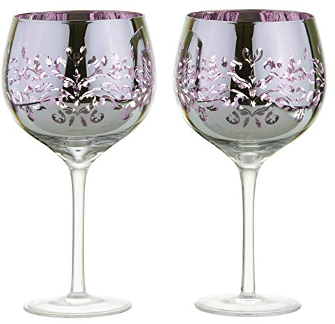 ARTLAND - Set Di 2 Bicchieri Da Gin In Filigree - Bicchieri Lilla Placcati, Finitura Argento Specchiato, Confezione Regalo Per Gin In Scatola