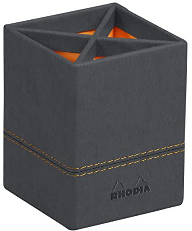 Rhodia 194525C - Stifteköcher 8x11 cm, elegant aus Kunstleder, ideal für Stifte, Pinsel & Kugelschreiber, 1 Stück, Titanium