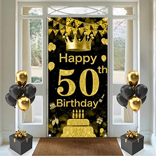 50. Geburtstag Deko Hintergrund Schwarz und Gold Türdekoration Banner Stoff Schild 50. Geburtstag Party Willkommen Schild Plakat Mann Geburtstagsdeko