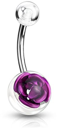 Paula & Fritz® Piercing de nombril en acier inoxydable chirurgical 316L - Boule avec rose rouge, bleu clair, violet, rose, Acier inoxydable Acrylique