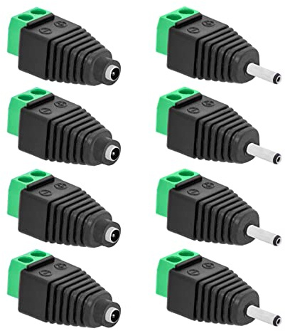 DC Stecker Hohlstecker + DC Buchse Hohlbuchse Adapter Set 1,35 mm x 3,5 mm > Terminal Block 2 Pin Schraubklemmen (4x Stecker + 4x Buchse)