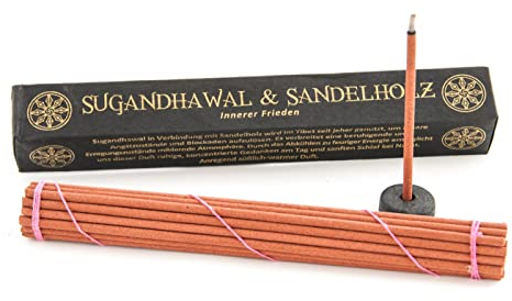 100% naturreine Tibetische Räucherstäbchen Tibetan Line ohne Bambusstab für Meditation, Entspannung, Rituale, 27 Rauchstäbchen mit Halter