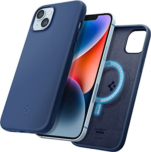 Spigen Silicone Fit MagFit Case for iPhone 14 Plus, Compatible with MagSafe Accessories - Navy Blue